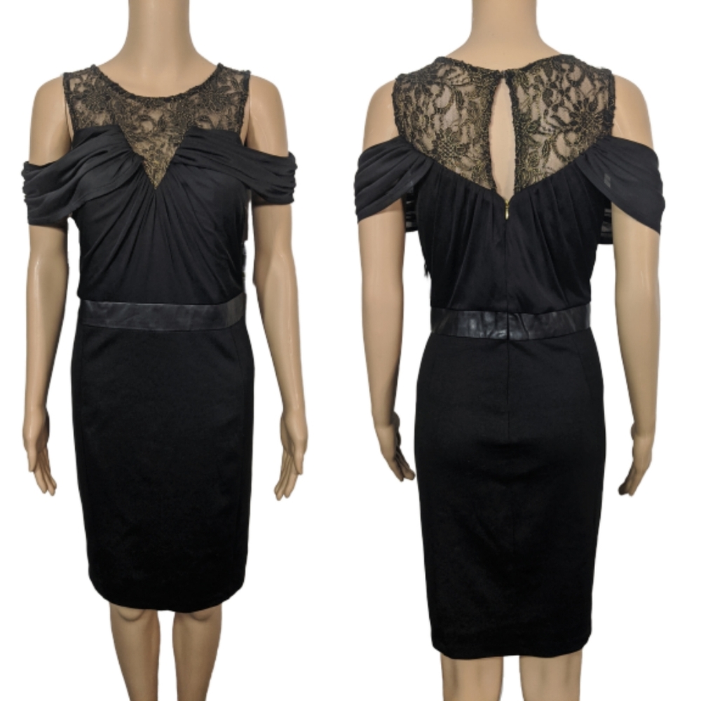 thalia sodi cold shoulder lace trim dress